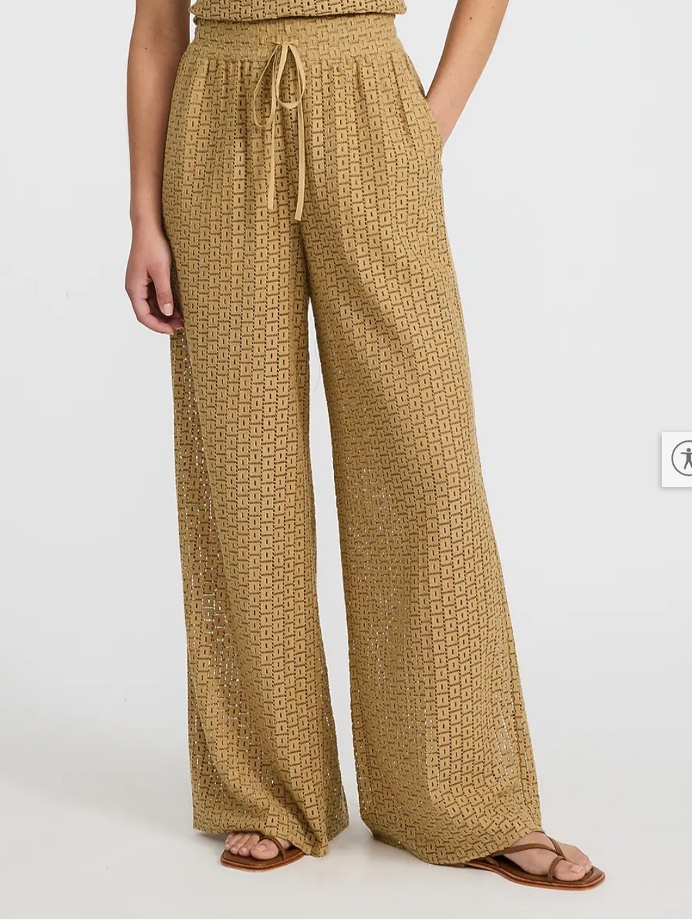 Express Wide-Leg Crochet Pants in Camel